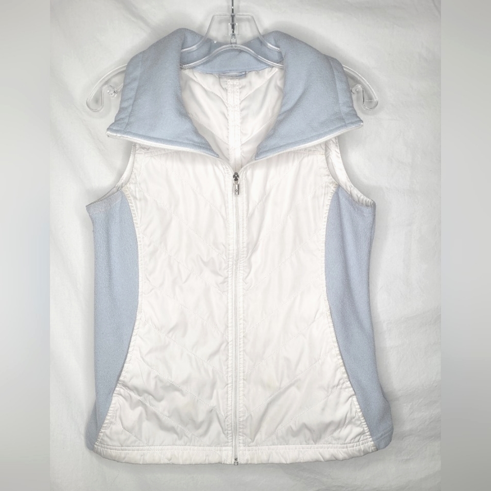 Columbia Vest Icy Blue Fleece Ivory  Lightweight Full-Zip Side Pockets Medium 💙